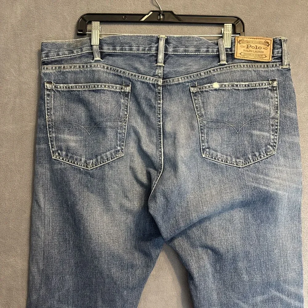Polo Ralph Lauren Hampton Straight Jeans Mens 38x30 Blue Denim Whiskering Preppy